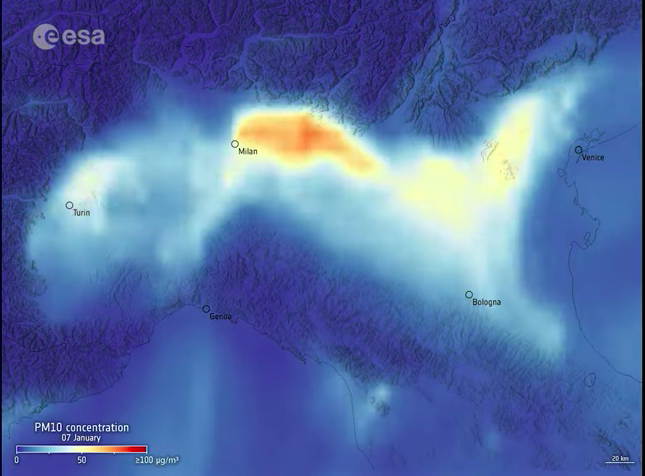 La Pianura Padana e le fluttuazioni dell'inquinamento atmosferico riprese dall'ESA 3 schermata 2024 02 21 alle 152225