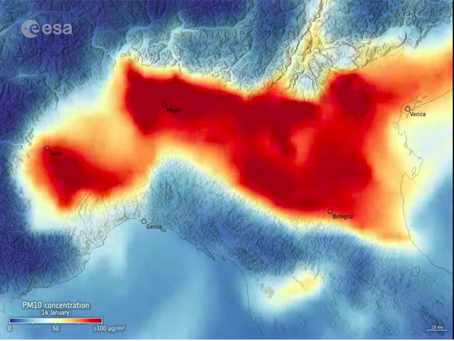 La Pianura Padana e le fluttuazioni dell'inquinamento atmosferico riprese dall'ESA 2 pianura padana inquinamento atmosferico esa