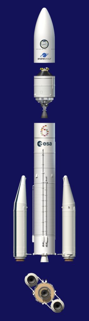 Ariane 6, ieri il lancio dallo spazioporto europeo di Kourou, nella Guyana francese: il commento del Ministro Urso 3 artist s view of the ariane 6 components with two boosters blue background pillars