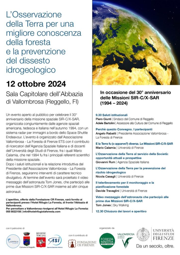 SIR-C/X-SAR: la celebrazione dei 30 anni dalla missione spaziale all'Abbazia di Vallombrosa il 12 ottobre 4 locandina evento 12 ottobre vallombrosa