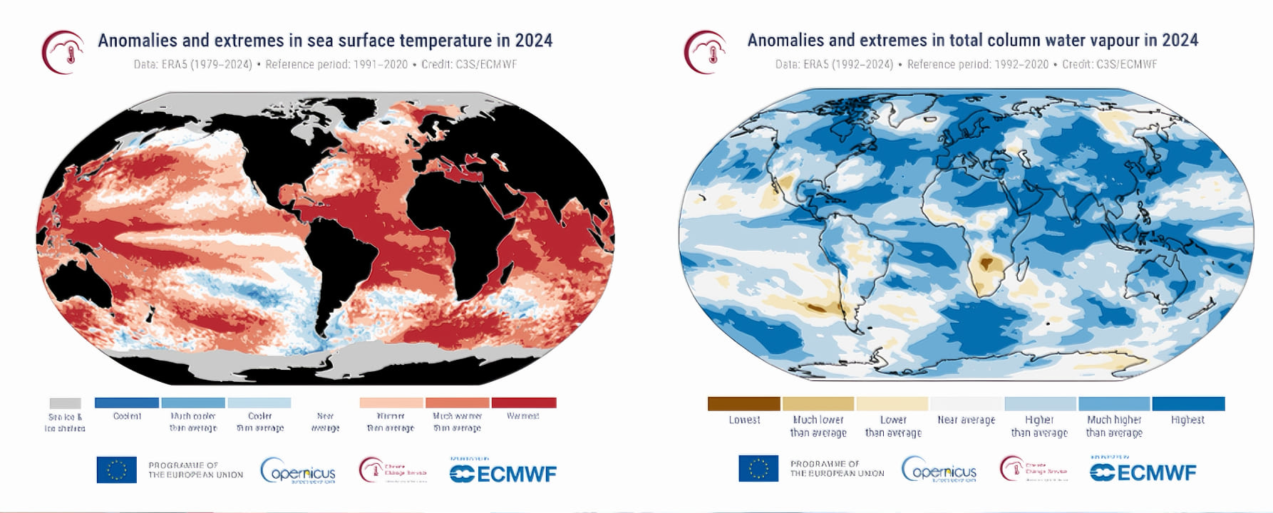 Vapore acqueo e oceani caldi: record 2024, allarme clima 2 anomalie ed estremi nella temperatura superficiale del mare